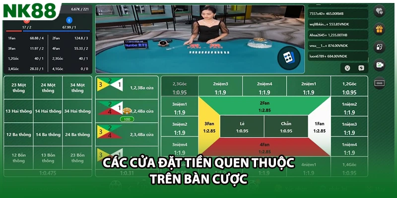 Các cửa đặt tiền quen thuộc trên bàn cược